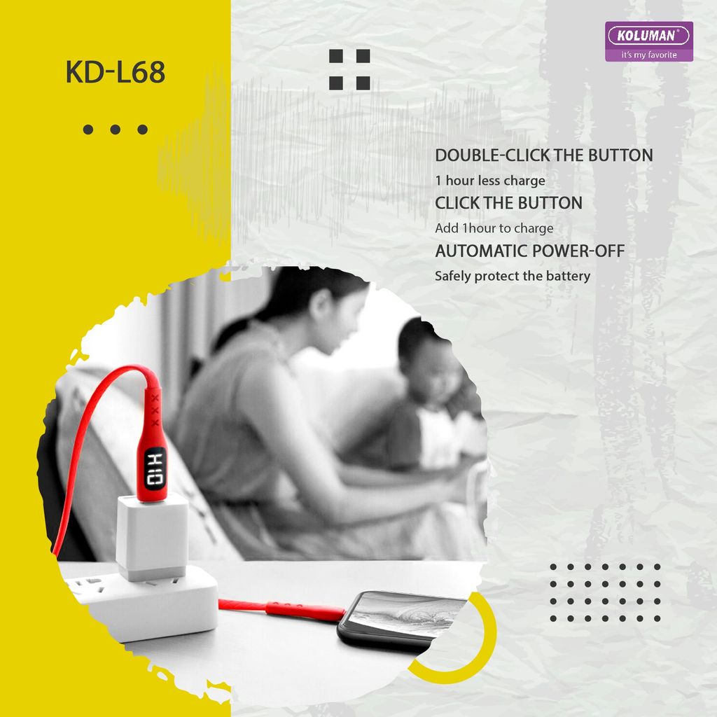 کابل تبدیل USB به USB -C کلومن مدل KD-L68 طول ۱ متر مشکی