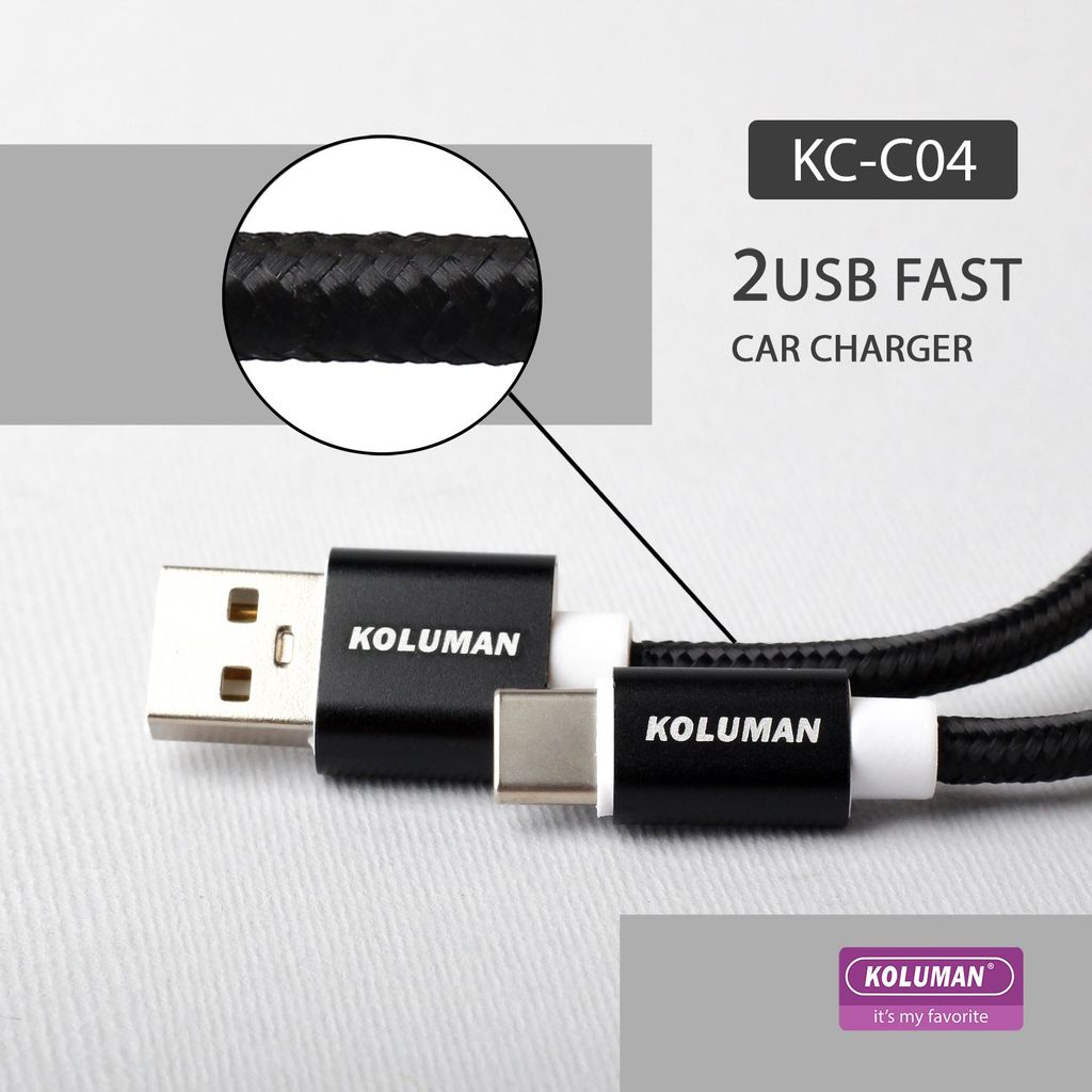 شارژر فندکی کلومن مدل KC – C04 به همراه کابل MICROUSB خاکستری گارانتی ۱۲ ماهه تکنوپاز