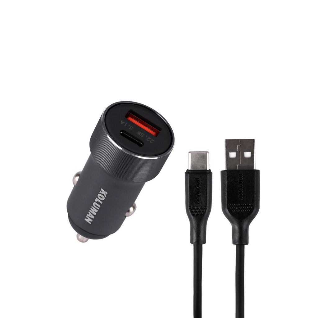 شارژر فندکی ۲۲ وات کلومن مدل KC-C07 به همراه کابل تبدیل USB-C نوک مدادی گارانتی ۱۲ ماهه تکنوپاز