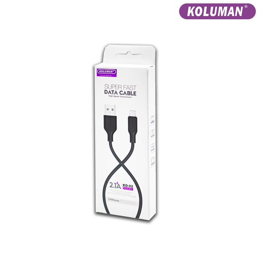 کابل تبدیل USB به لایتنینگ کلومن مدل KD – 02 طول ۱ متر مشکی