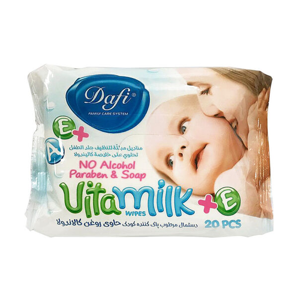 دستمال مرطوب کودک دافی مدل Vita Milk بسته 20 عددی